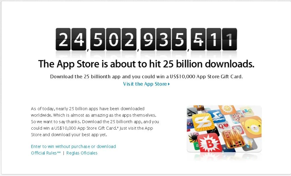 Apple llega a las 25 mil millones de descargas en la App Store