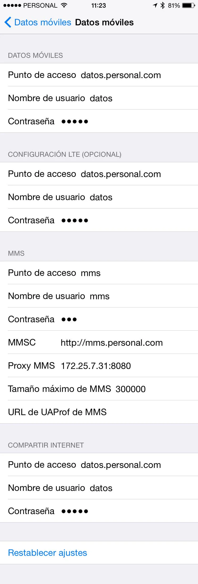 APN Personal Argentina para iPhone