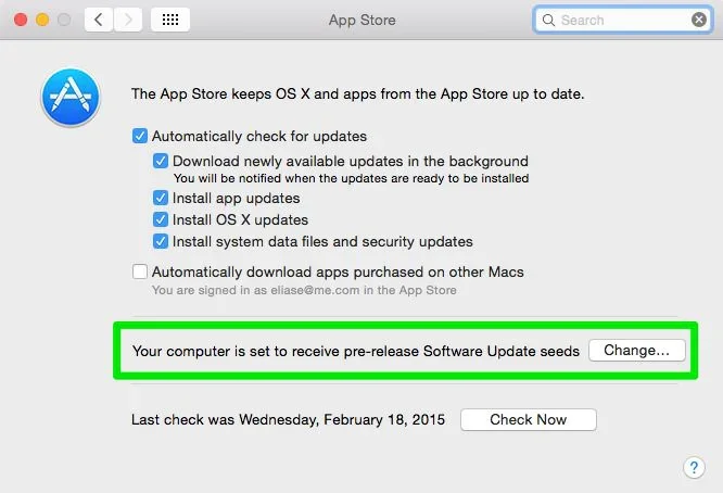 Desactivar Betas OSX