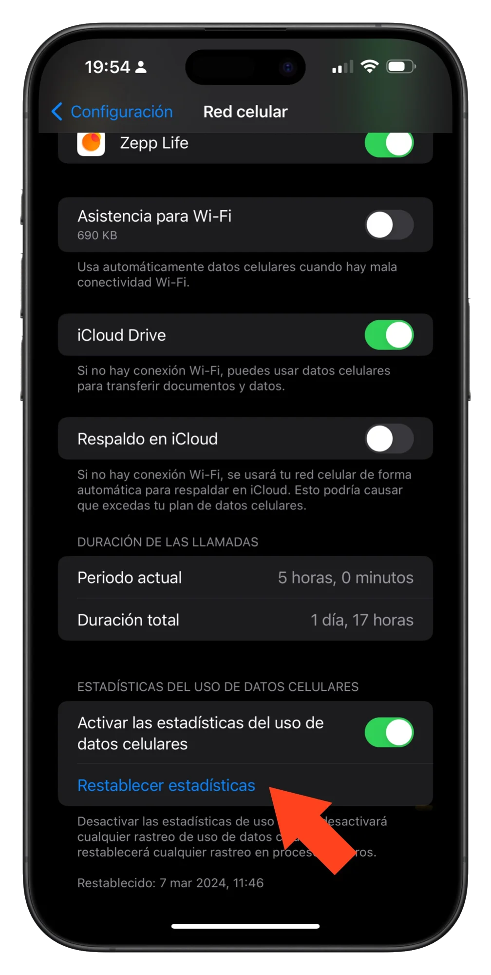Consumo de datos en iOS por App y reestablecer estadísticas