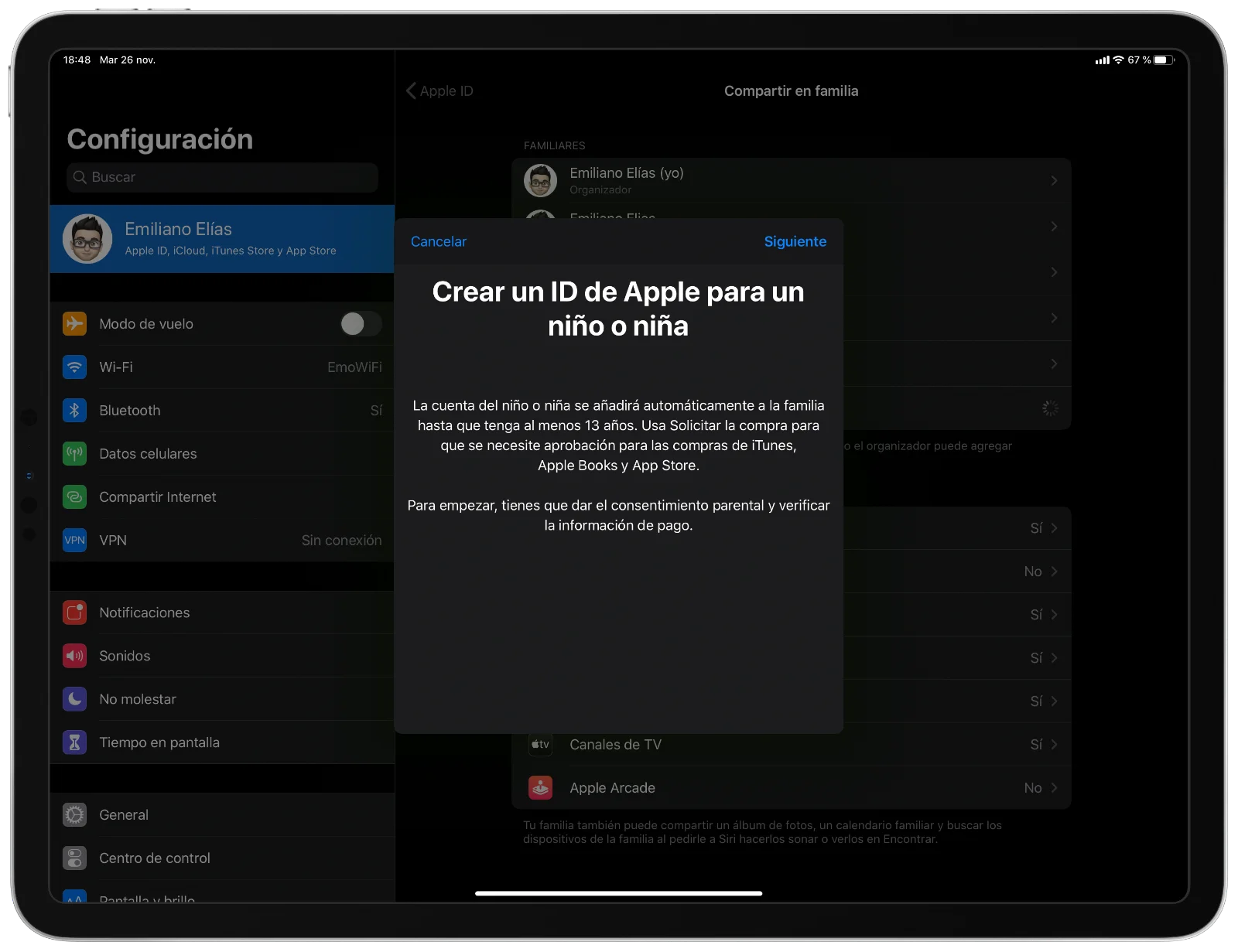 Crear cuenta para menor de edad