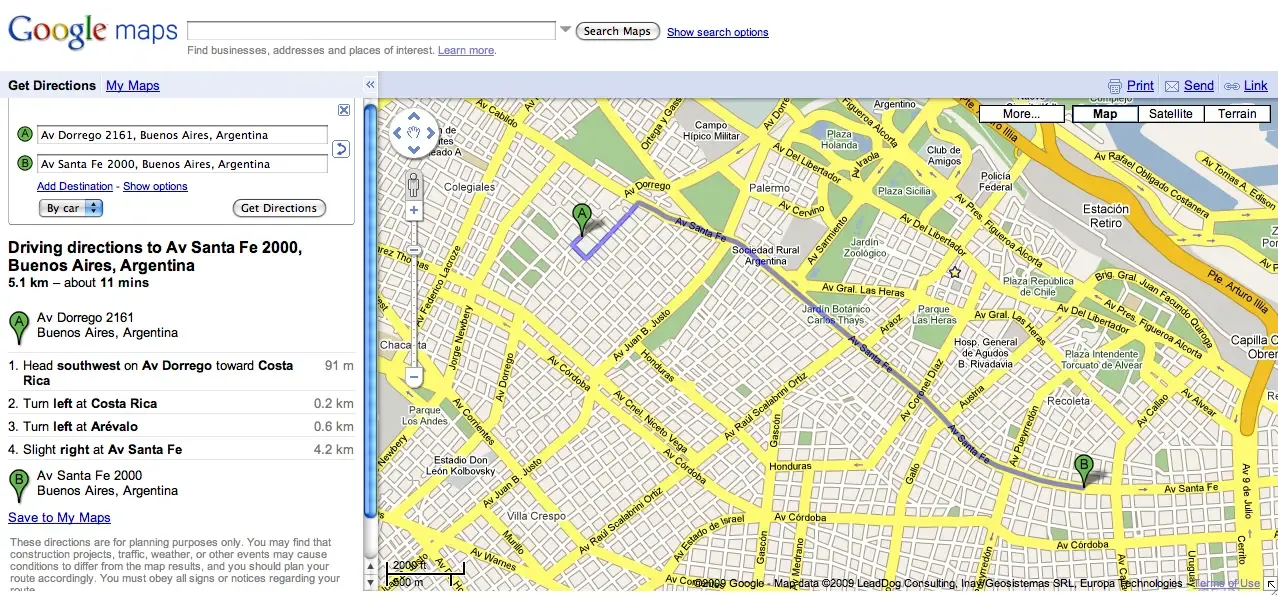 Google Maps añade enrutamiento para Argentina