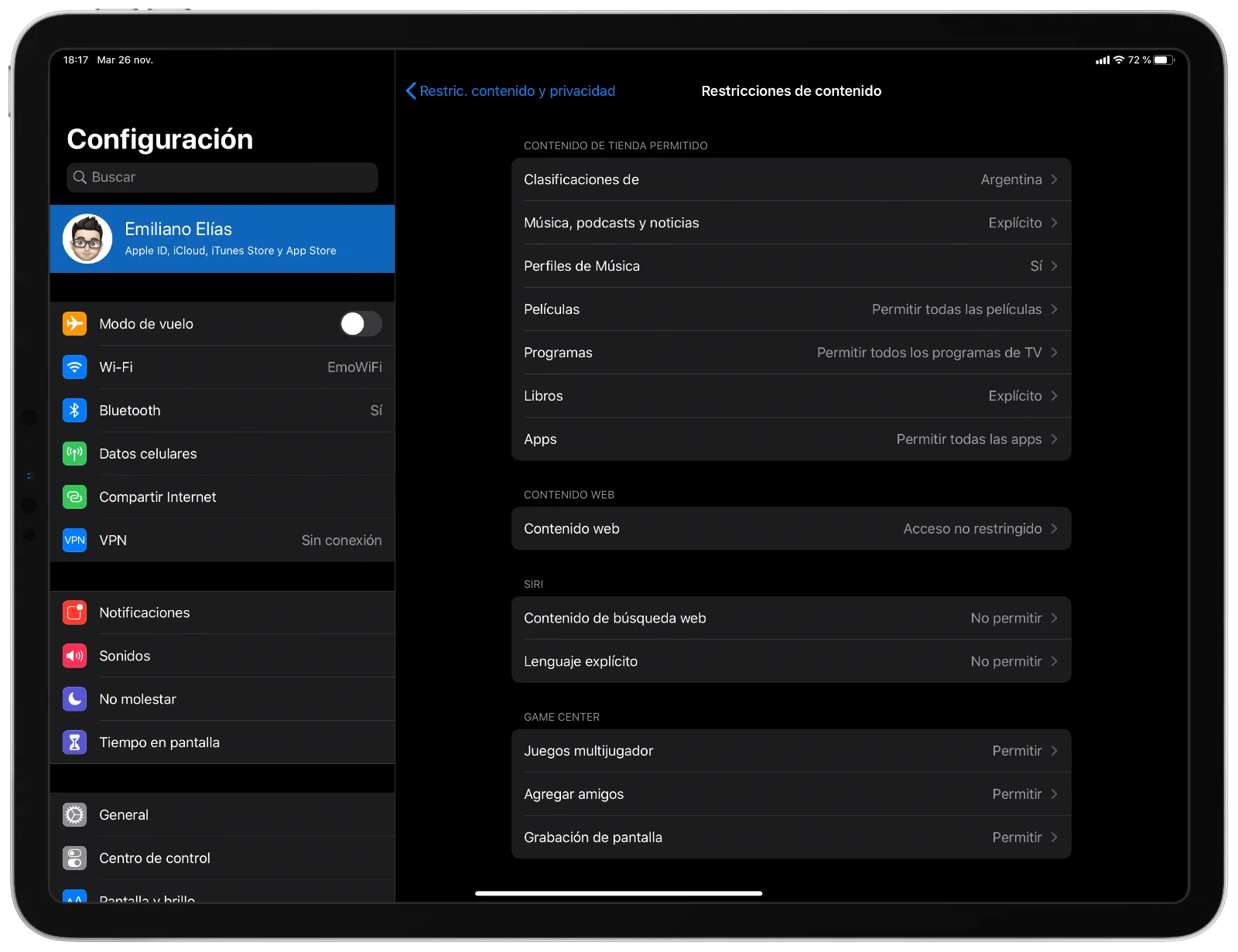 Restricciones de contenido y privacidad