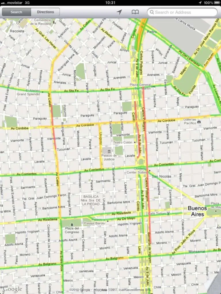 Google Maps añade información del trafico en Buenos Aires