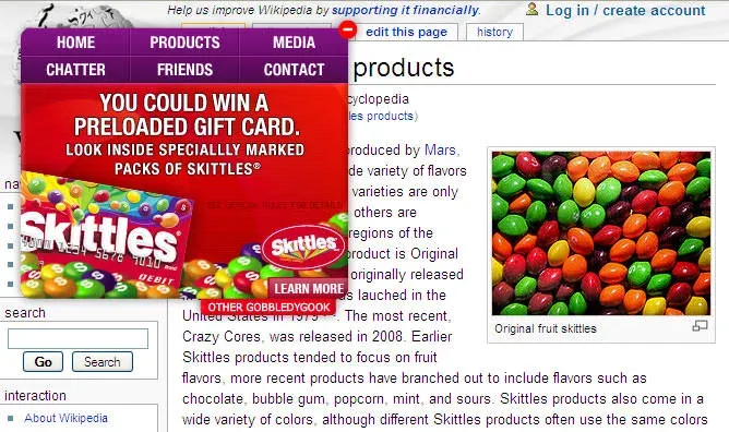 Primer premio a la vagancia en desarrollo web: Skittles.com