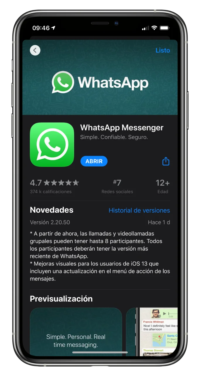 Videollamadas de a 8 personas en WhatsApp